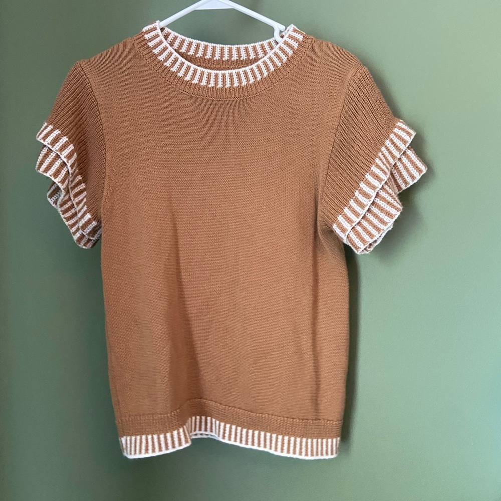 Amazon Women's Tan Ruffle Sleeve Blouse